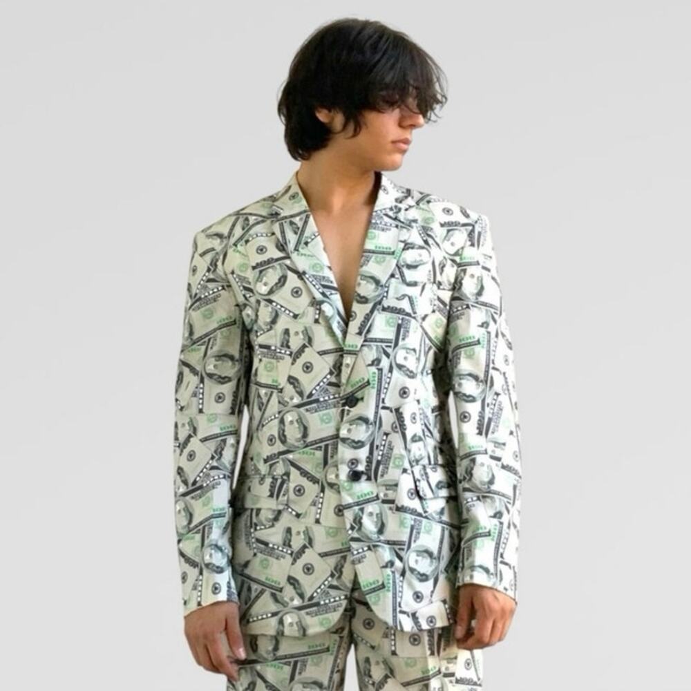 OppoSuits Novelty Blazer Polyester Money Print Green Jacket Men's Size 42